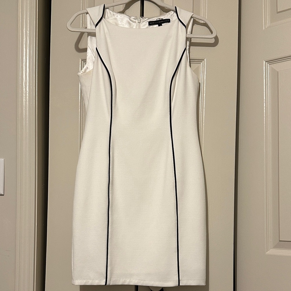 White House Black Market White Sleeveless Sheath Dress with Black Piping